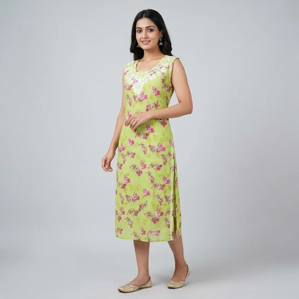 Lime_Green_Cotton_Embroidered_Kurti