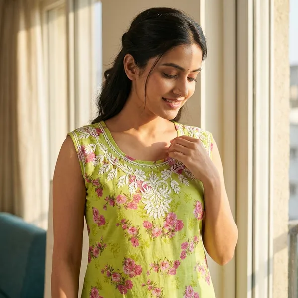Lime_Green_Cotton_Embroidered_Kurti