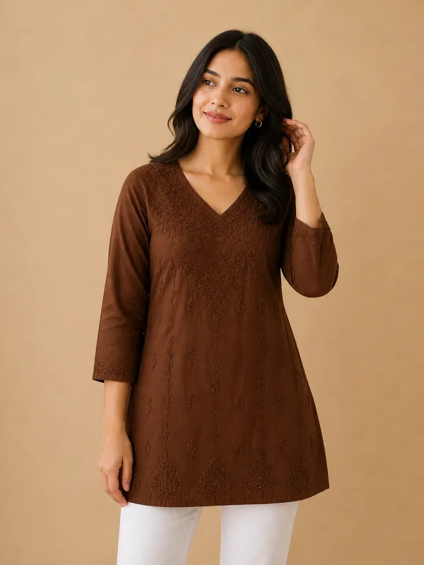 Brown_Cotton_Embroidered_Kurta