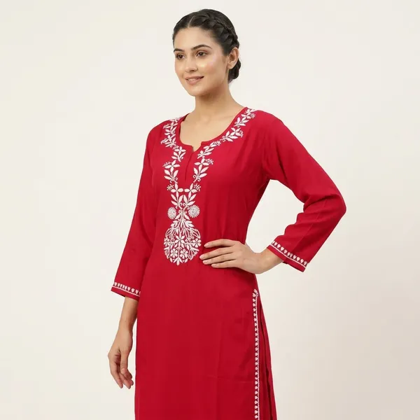 Maroon_Rayon_Kurti_With_Palazzo_Set