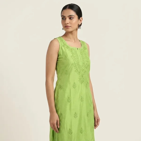 Parrot_Green_Chanderi_Kurta_Set