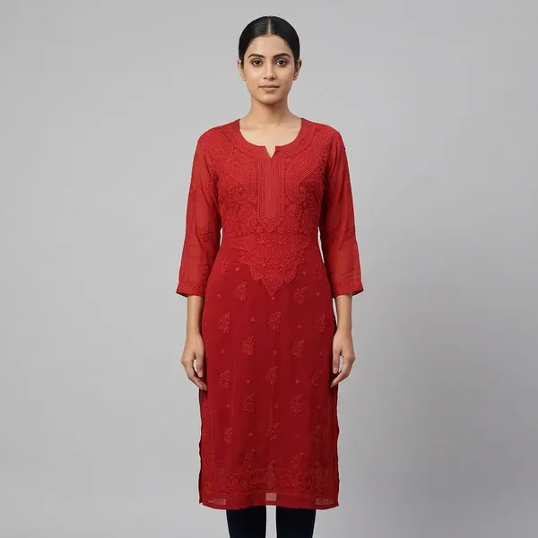 Coral_Red_Viscose_Kurti