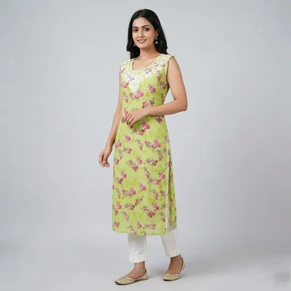 Lime_Green_Cotton_Embroidered_Kurti