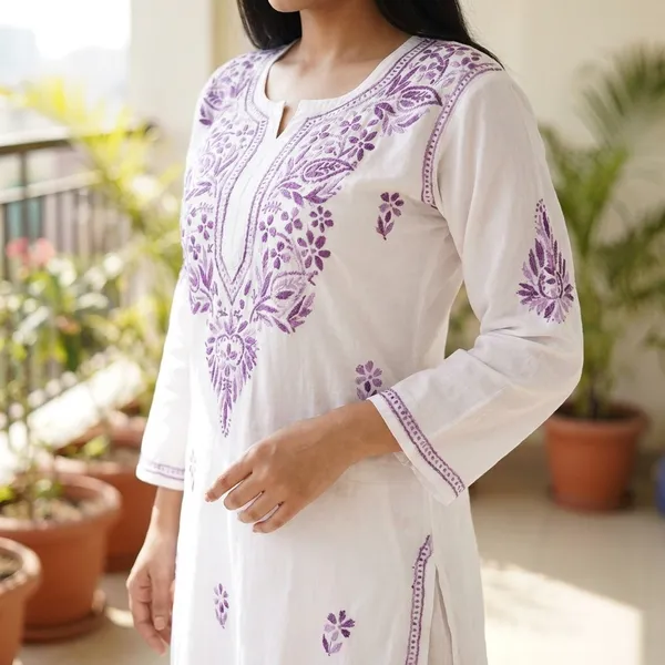White_And_Purple_Cotton_Embroidered_Kurta_Palazzo_Set