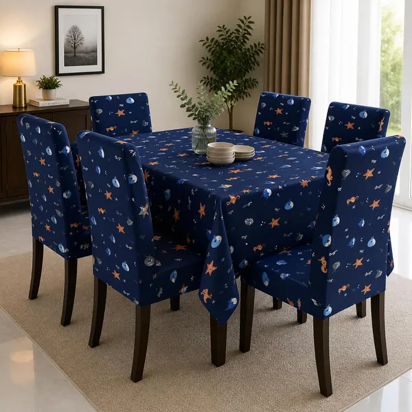 Polycotton_Dining_Blue_Fish_Print_Table_Cover_With_6_Chair_Covers