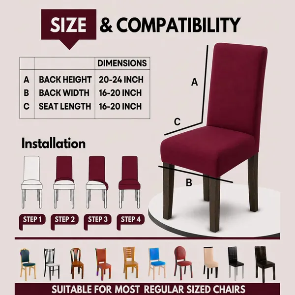 Polycotton_Printed_Solid_Dining_Table_Cover_With_6_Chair_Covers_Maroon