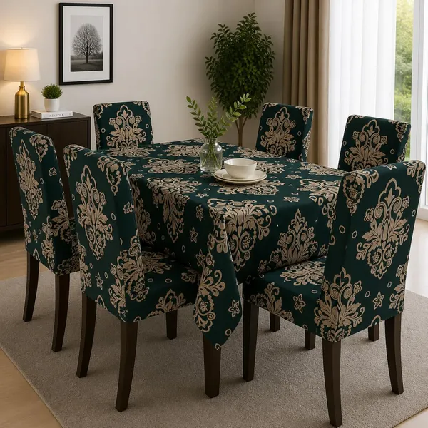 Polycotton_Printed_Wallpaper_Print_Dining_Table_Cover_With_6_Chair_Covers_Blue