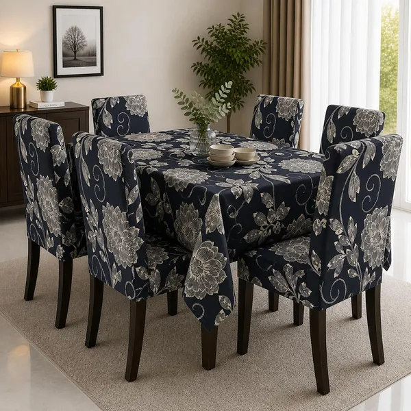 Polycotton_Printed_Floral_Dining_Table_Cover_With_6_Chair_Covers_Blue