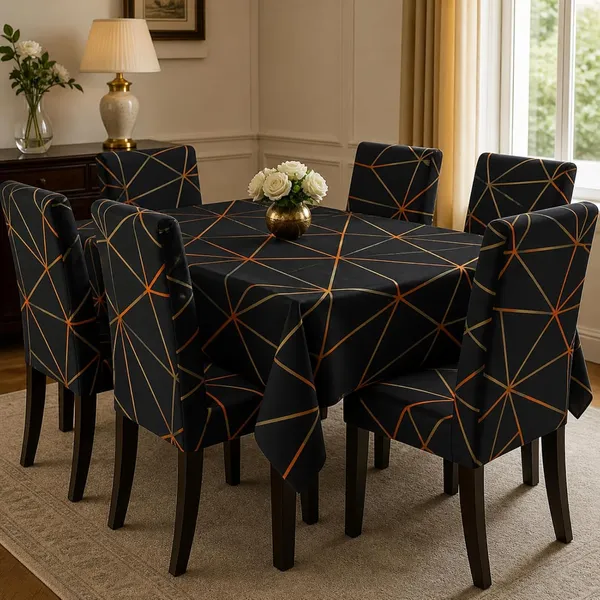 Polycotton_Dining_Black_Triangle_6_Seater_Table_Cover_With_Chair_Covers
