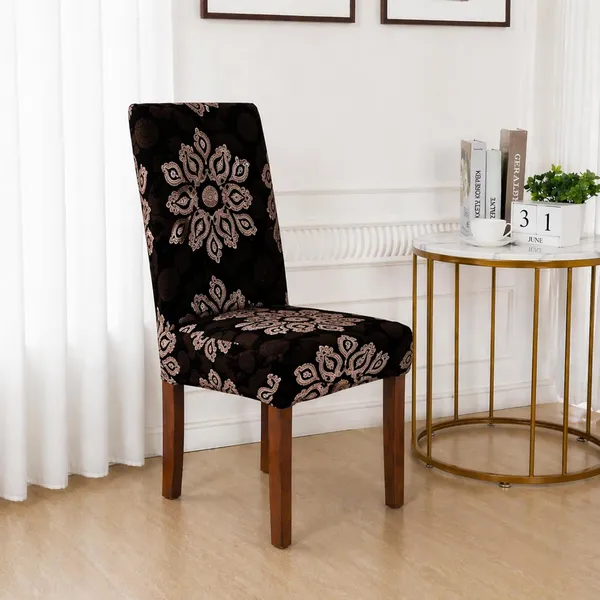 Polycotton_Dining_Brown_Flower_Print_Table_Cover_With_6_Chair_Covers
