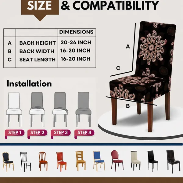 Polycotton_Dining_Brown_Flower_Print_Table_Cover_With_6_Chair_Covers