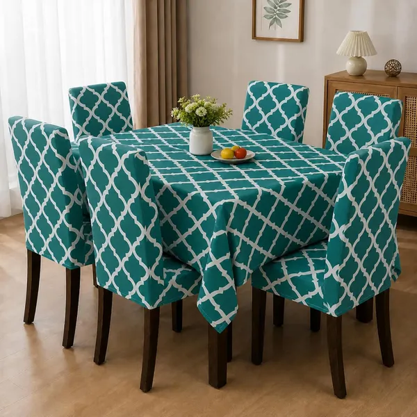 Polycotton_Dining_Sea_Green_Diamond_6_Seater_Table_Cover_With_Chair_Covers
