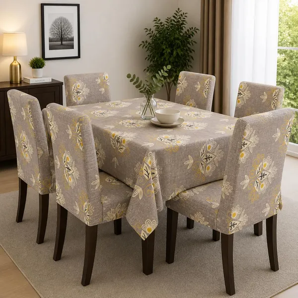 Polycotton_Dining_Cream_Wallpaper_Print_Table_Cover_With_6_Chair_Covers