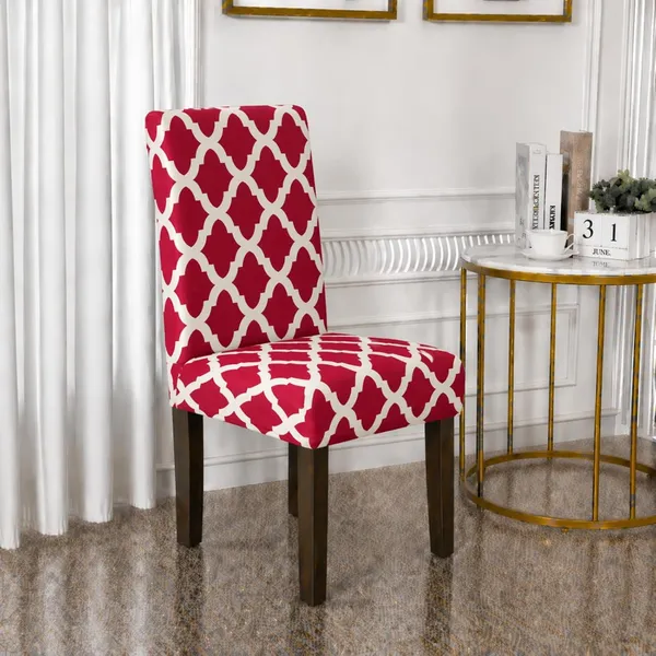 Polycotton_Printed_Diamond_Print_Dining_Table_Cover_With_6_Chair_Covers_Red