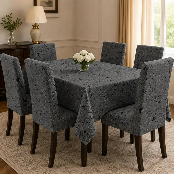 Polycotton_Printed_Butterfly_Dining_Table_Cover_With_6_Chair_Covers_Grey