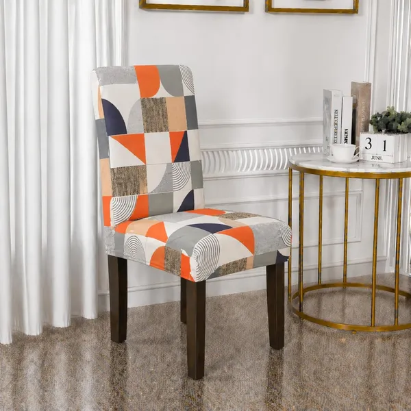 Polycotton_Printed_Geometric_6_Seater_Dining_Table_Cover_With_Chair_Covers_Orange