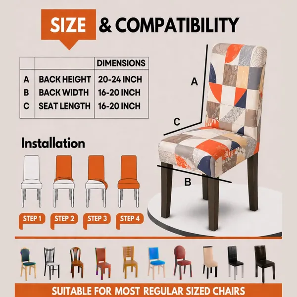 Polycotton_Printed_Geometric_6_Seater_Dining_Table_Cover_With_Chair_Covers_Orange