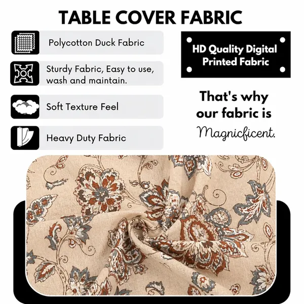 Polycotton_Printed_Floral_Dining_Table_Cover_With_6_Chair_Covers_Beige