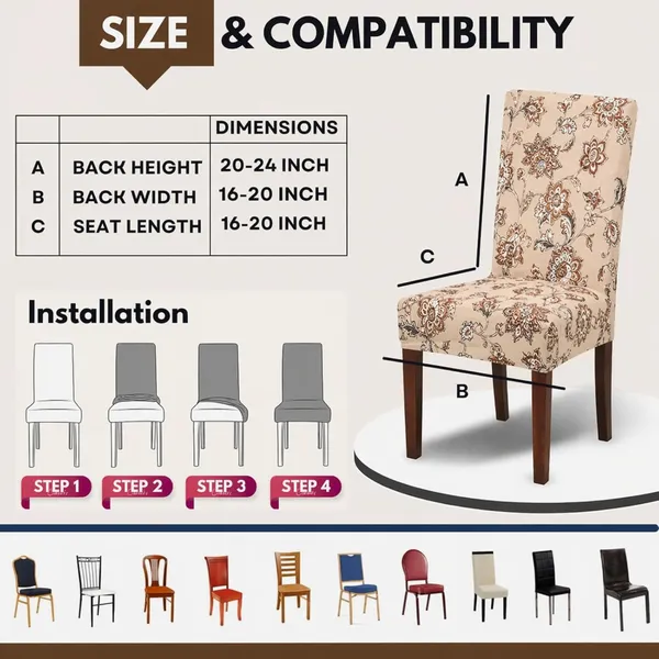 Polycotton_Printed_Floral_Dining_Table_Cover_With_6_Chair_Covers_Beige