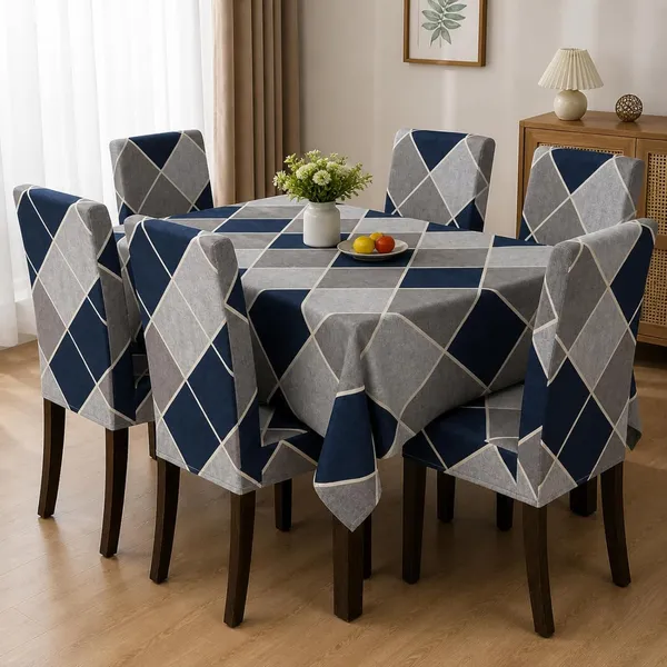 Polycotton_Dining_Blue_Grey_Box_Print_6_Seater_Table_Cover_With_Chair_Covers