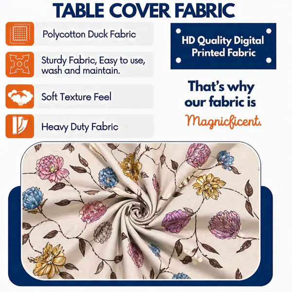 Polycotton_Printed_Floral_Dining_Table_Cover_With_6_Chair_Covers_Beige