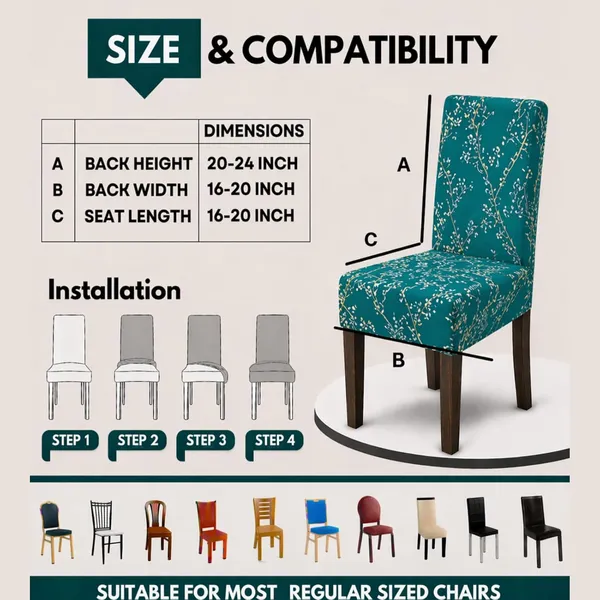 Polycotton_Printed_Tree_Print_Dining_Table_Cover_With_6_Chair_Covers_Green