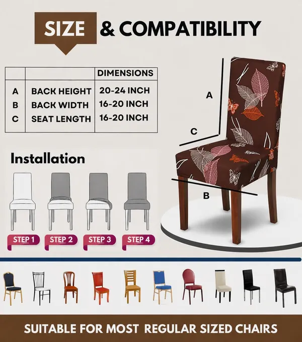 Polycotton_Elastic_Dining_Brown_Leaf_6_Seater_Table_Cover_With_Chair_Covers