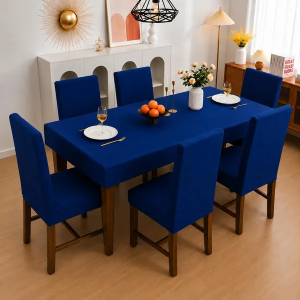 Polycotton_Elastic_Blue_Plain_6_Seater_Table_Cover_With_Chair_Covers