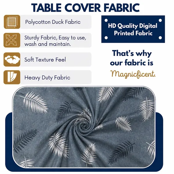 Polycotton_Elastic_Grey_Leaf_Print_6_Seater_Table_Cover_With_Chair_Covers