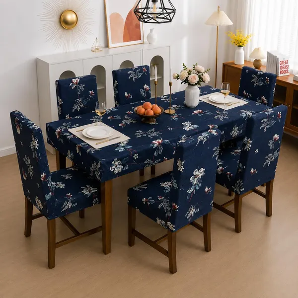 Polycotton_Elastic_Floral_6_Seater_Dining_Table_Cover_With_Chair_Covers_Blue