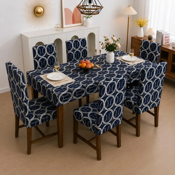 Polycotton_Elastic_Dining_Blue_Circle_Print_Table_Cover_With_6_Chair_Covers