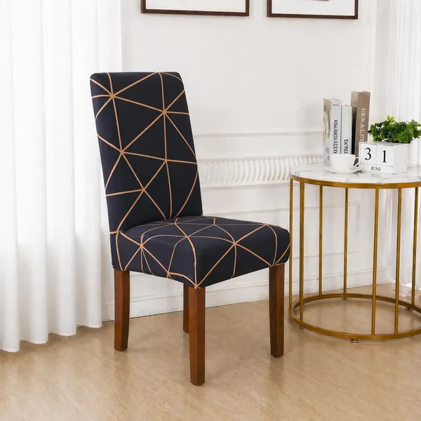 Polycotton_Elastic_Dining_Blue_Triangle_Print_Table_Cover_With_6_Chair_Covers