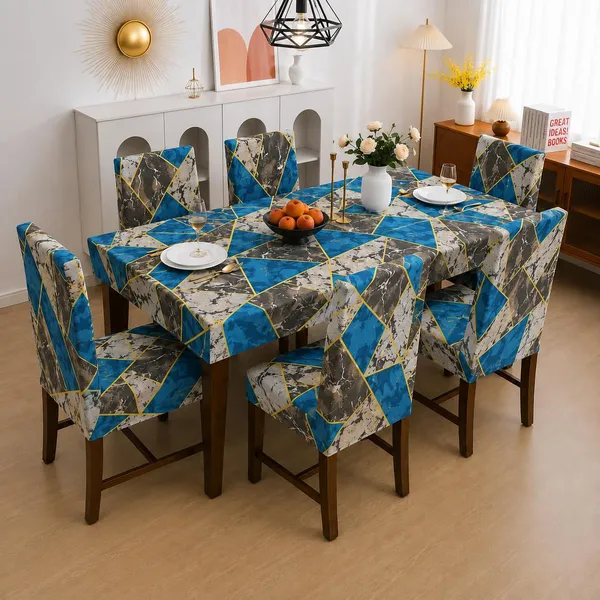 Polycotton_Elastic_Dining_Green_Prism_6_Seater_Table_Cover_With_Chair_Covers