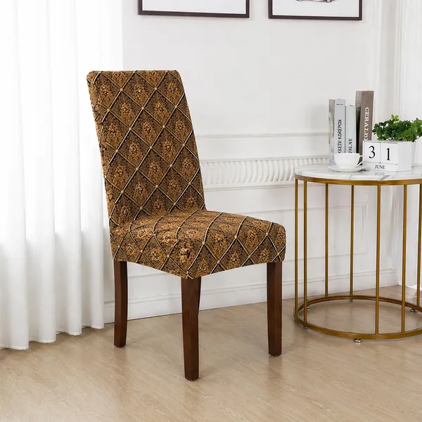 Polycotton_Elastic_Geometric_6_Seater_Dining_Table_Cover_With_Chair_Covers_Brown_Black