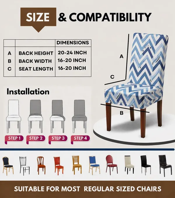 Polycotton_Elastic_Blue_Zig_Zag_Print_6_Seater_Table_Cover_With_Chair_Covers
