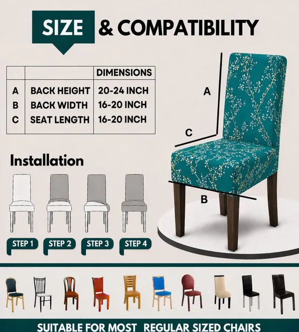 Polycotton_Elastic_Green_Tree_Print_6_Seater_Table_Cover_With_Chair_Covers