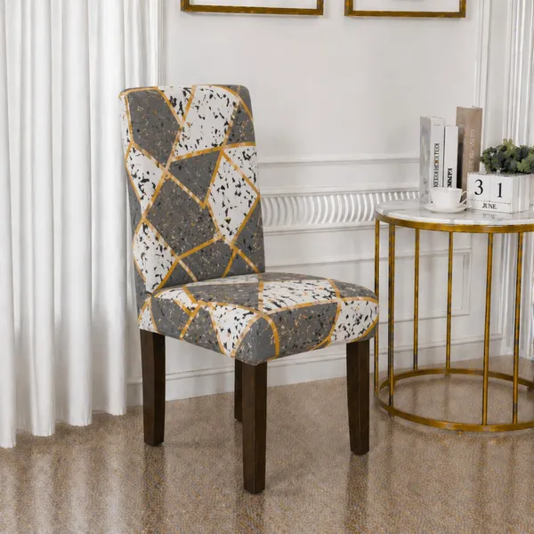 Polycotton_Elastic_Dining_Grey_Stone_Print_Table_Cover_With_6_Chair_Covers