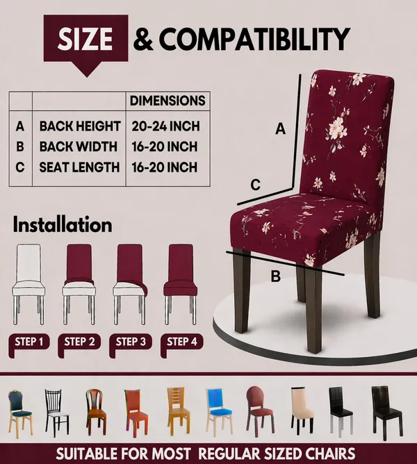 Polycotton_Elastic_Maroon_Floral_Print_6_Seater_Table_Cover_With_Chair_Covers