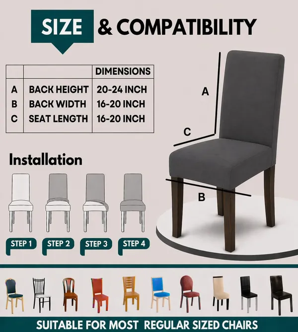 Polycotton_Elastic_Dining_Grey_Plain_Table_Cover_With_6_Chair_Covers