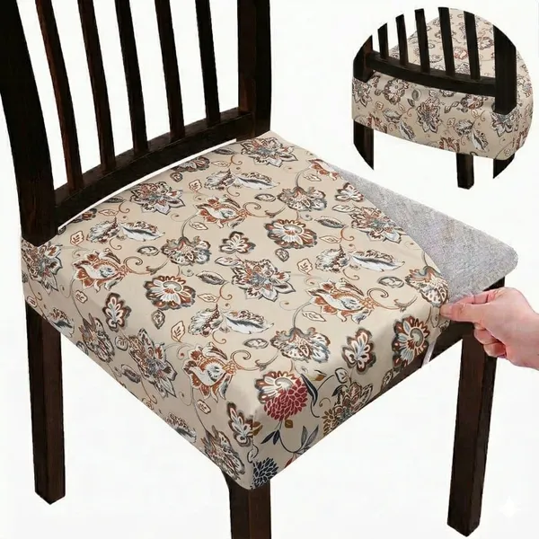 Polycotton_Stretchable_Beige_Floral_Print_Dining_Chair_Covers