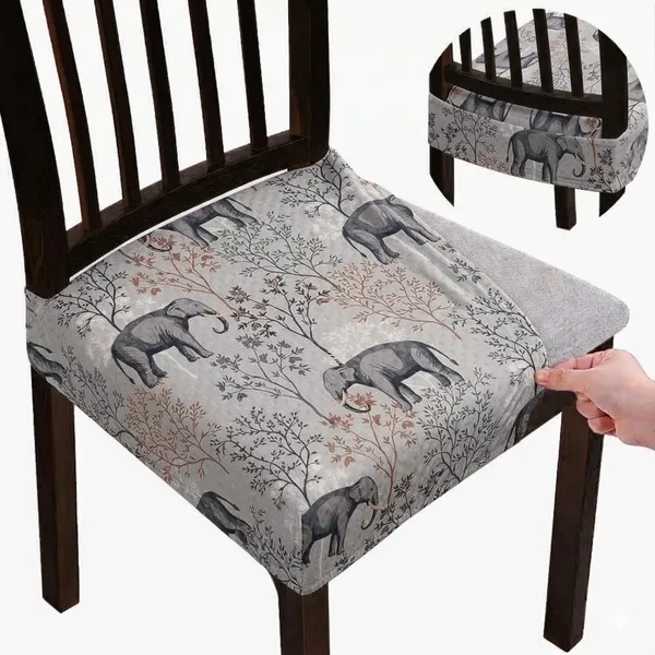 Polycotton_Stretchable_Grey_Elephant_Print_Dining_Chair_Covers
