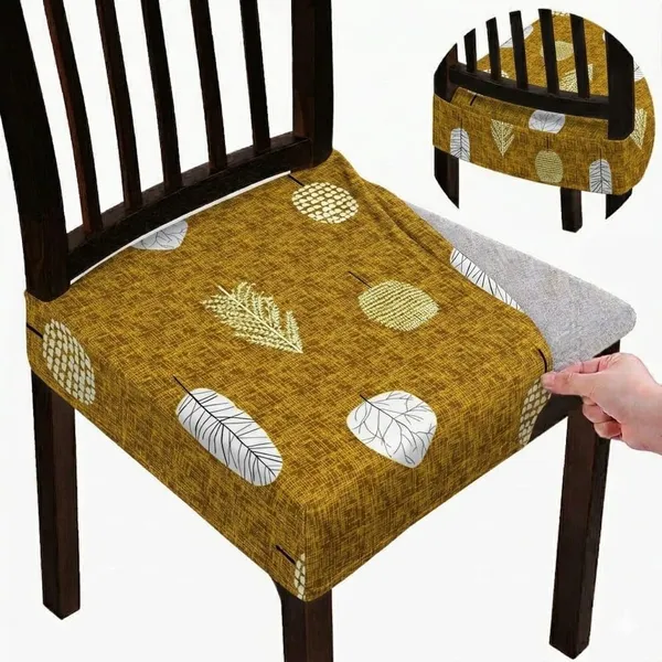 Polycotton_Stretchable_Golden_Leaf_Print_Dining_Chair_Covers