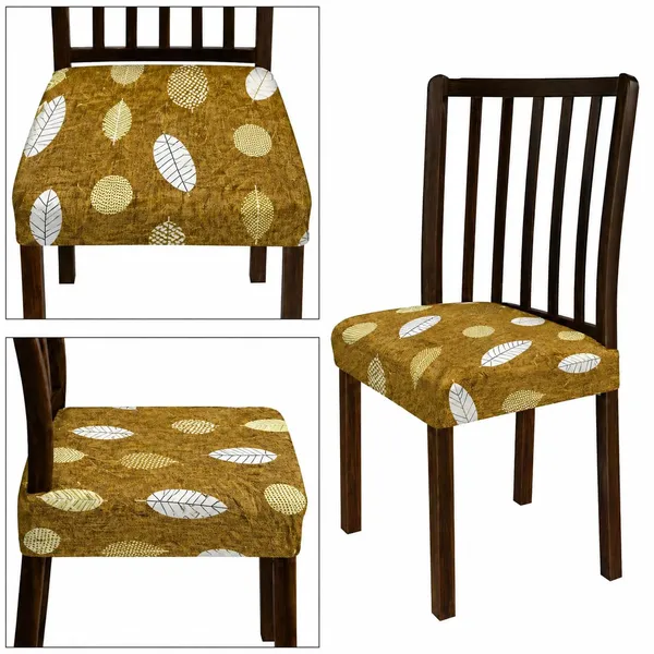 Polycotton_Stretchable_Golden_Leaf_Print_Dining_Chair_Covers