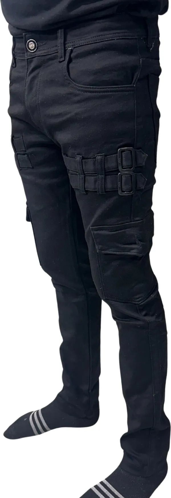Black_Cotton_Lycra_Buckle_Strap_Cargos_For_Men