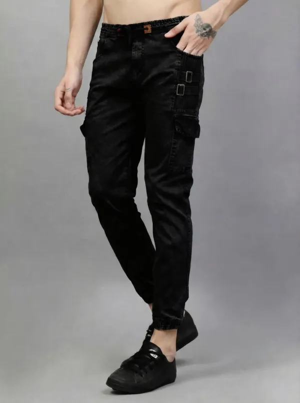 Black_Cotton_Blend_Jogger_Fit_Multi-Pocket_Cargos_For_Men