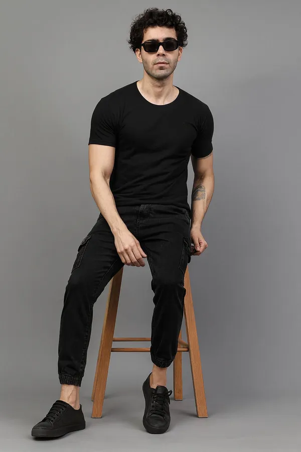 Black_Cotton_Blend_Jogger_Fit_Multi-Pocket_Cargos_For_Men