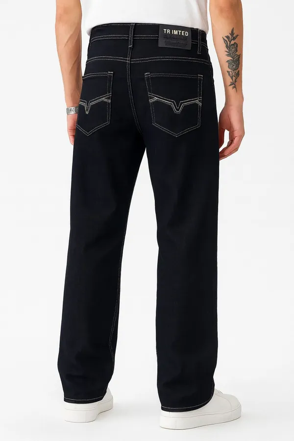 Dark_Blue_Cotton_Blend_Loose_Fit_Denim_Jeans_For_Men