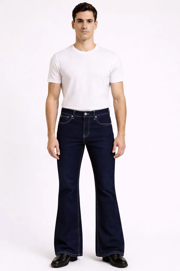 Dark_Blue_Denim_Flared_Fit_Bootcut_Jeans_For_Men