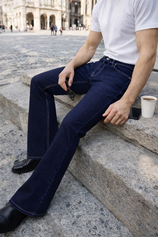 Dark_Blue_Denim_Flared_Fit_Bootcut_Jeans_For_Men