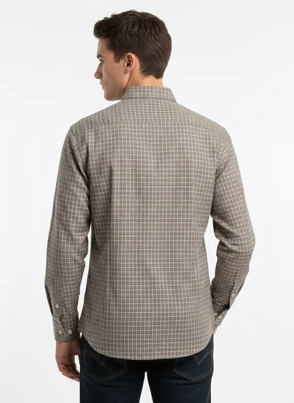 Brown_And_White_Blended_Cotton_Shirt_For_Men